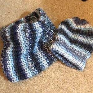 Blue matching knit hat with circular scarf